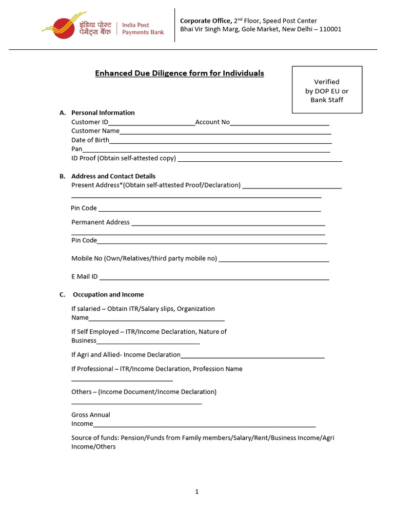 Enhanced Due Diligence Form For Individuals - Revised - Format | PDF ...