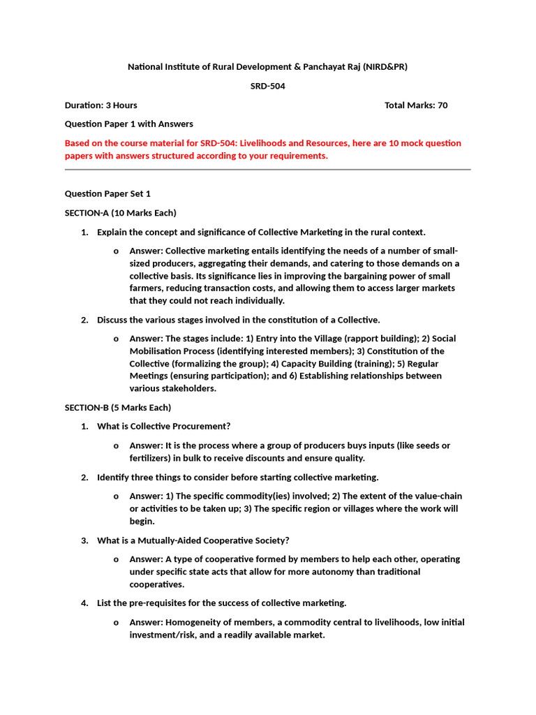 Model Question Paper Material For SRD-504 | PDF | Procurement | Market ...