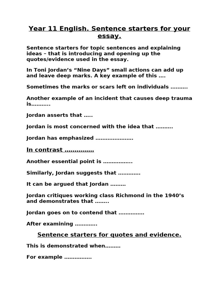 Sentence Starters | PDF