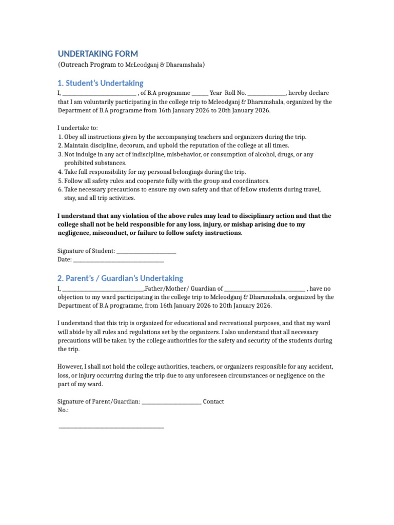Undertaking Form - For.outreach - Program | PDF