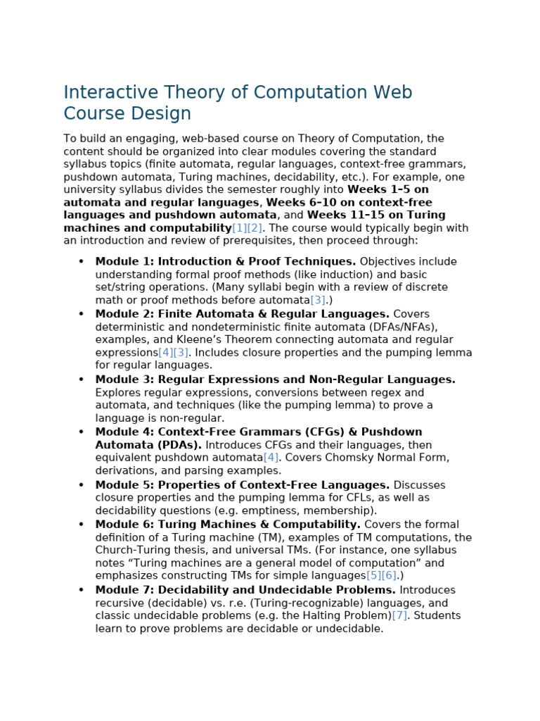 Interactive Theory of Computation Web Course Design | PDF | Automata ...