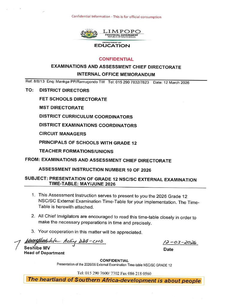 Grade 12 NSC-SC June 2026 External Time-Table 13-03-2026-091054 | PDF