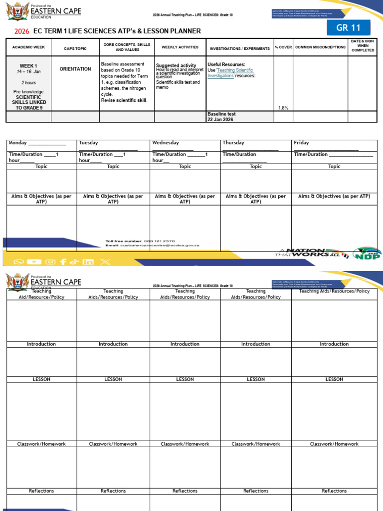 GR 11 Term 1 Life Sciences Lesson Planner | PDF | Flowers | Pollination