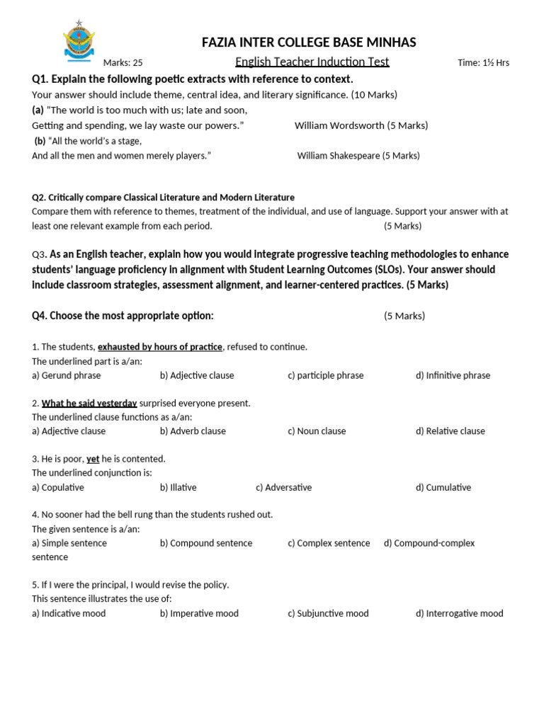 English Teacher Induction Test | PDF