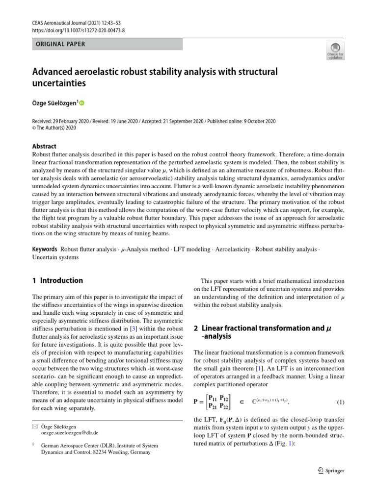 Advanced Aeroelastic Robust Stability Analysis With Structural ...