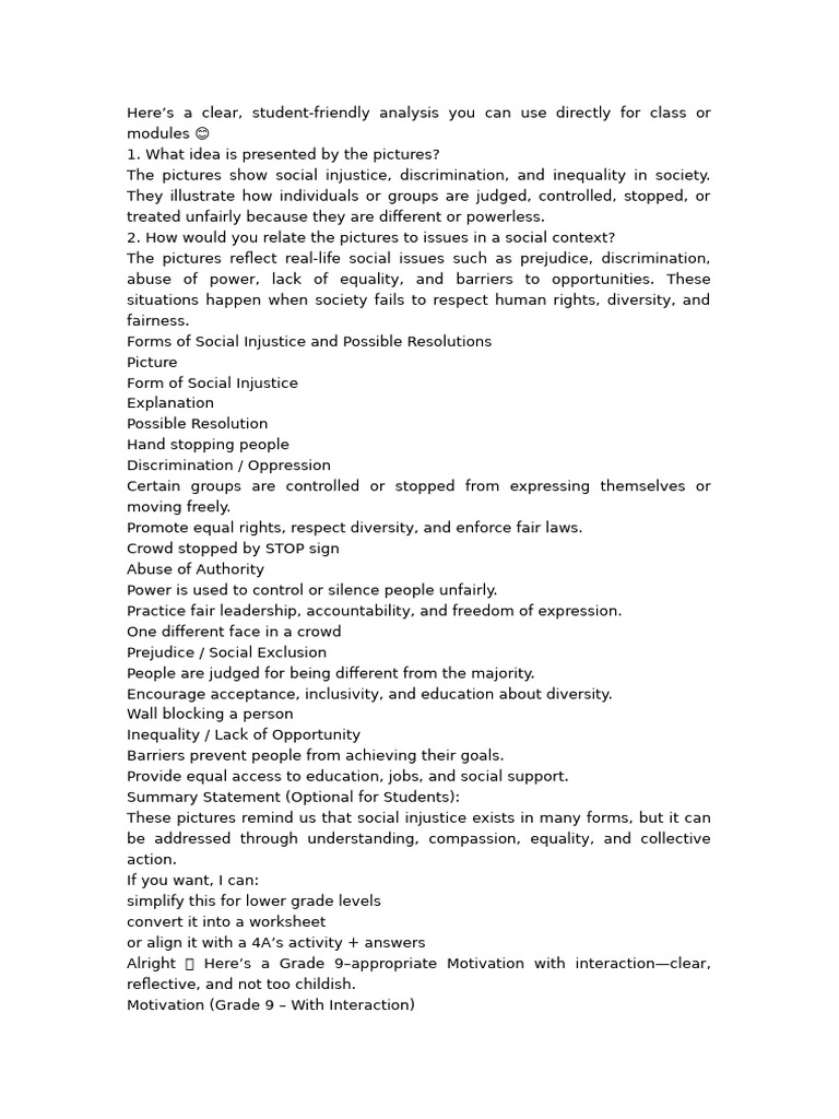 Picture Analysis | PDF | Social Justice | Social Equality