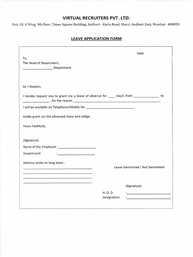 Leave Application Form | PDF