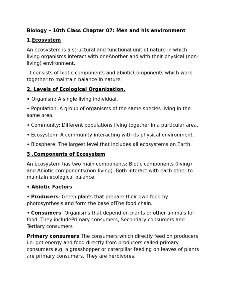 Class 10th Biology Notes Chapter 07 | PDF | Ecosystem | Nitrate