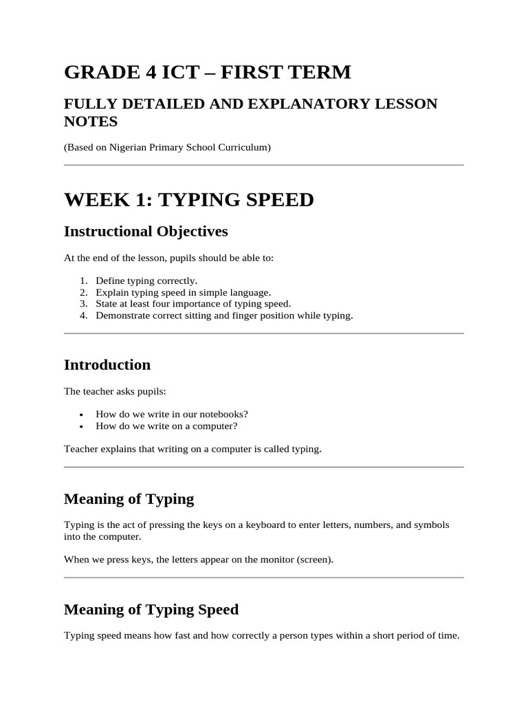Grade 4 Ict Lesson Note and Exam Questions | PDF | Microsoft Excel ...