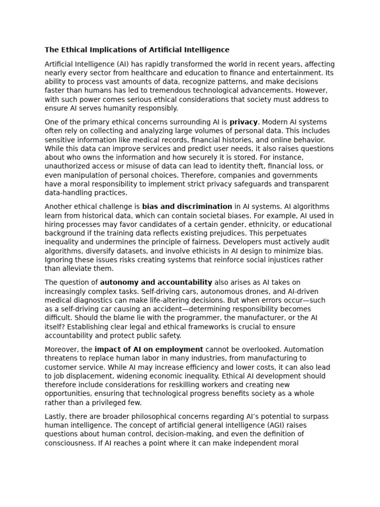 The Ethical Implications of Artificial Intelligence | PDF | Artificial ...