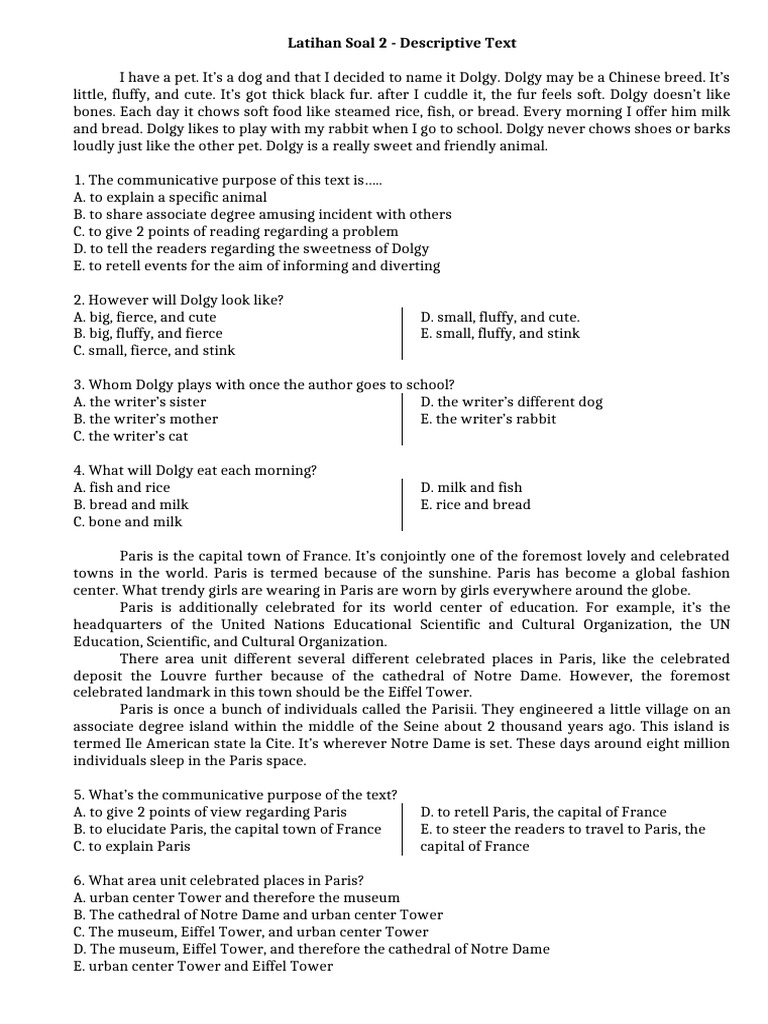 Latihan Soal 2 - Descriptive Text | PDF | Paris