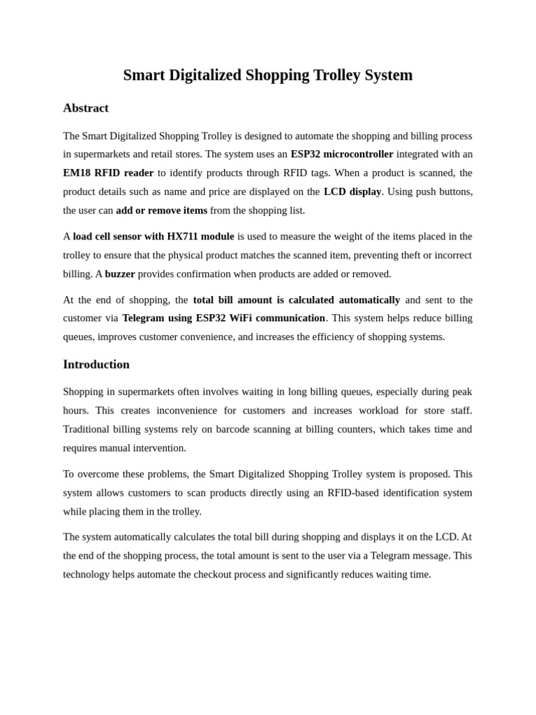 Smart Digitalized Shopping Trolley System | PDF | Radio Frequency ...