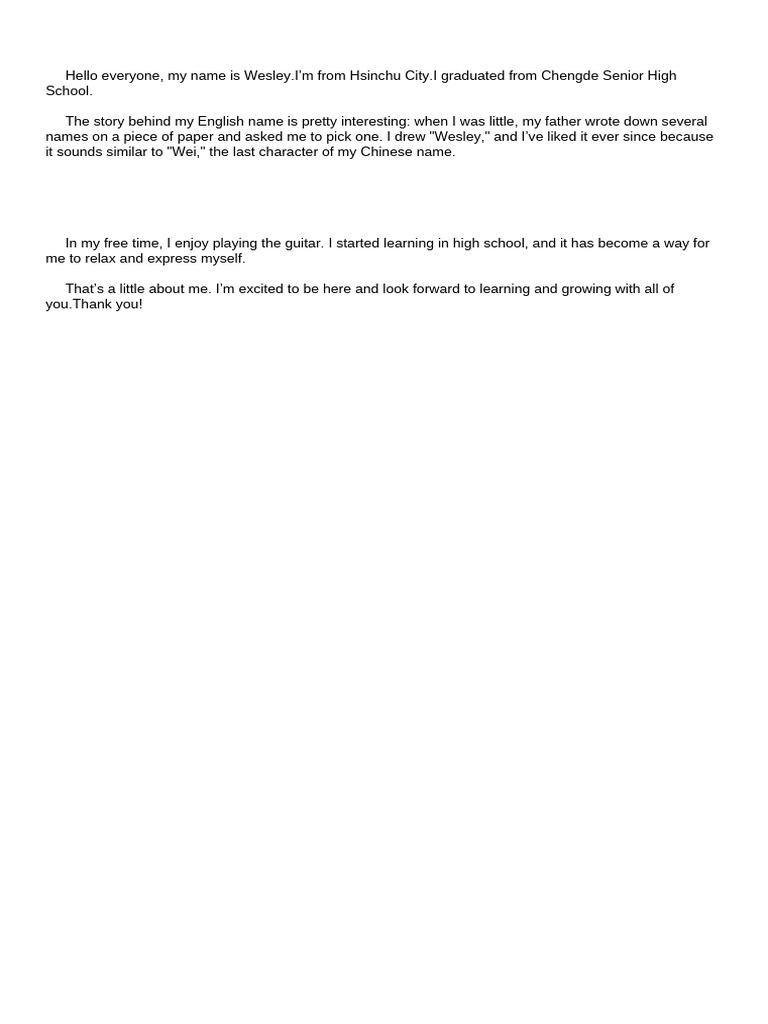 Wesley Self Introduction | PDF