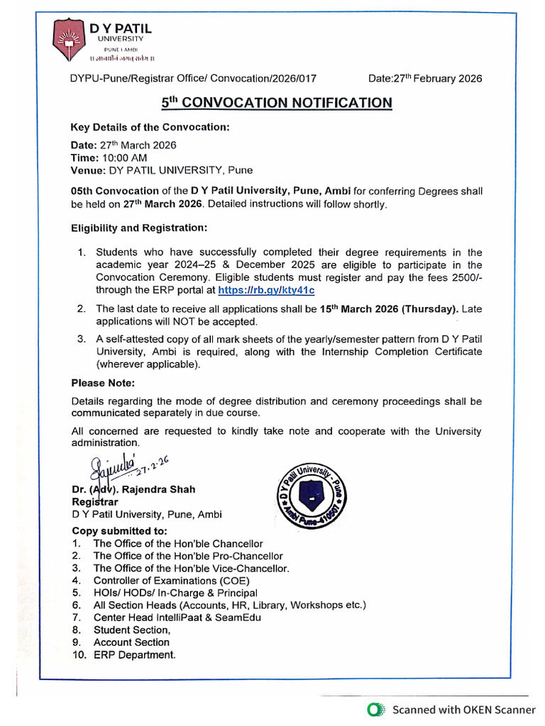 5th Convocation Notification | PDF