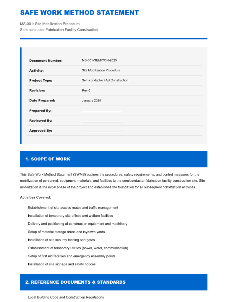 Method Statements Semicon Project - Revised 1 | PDF