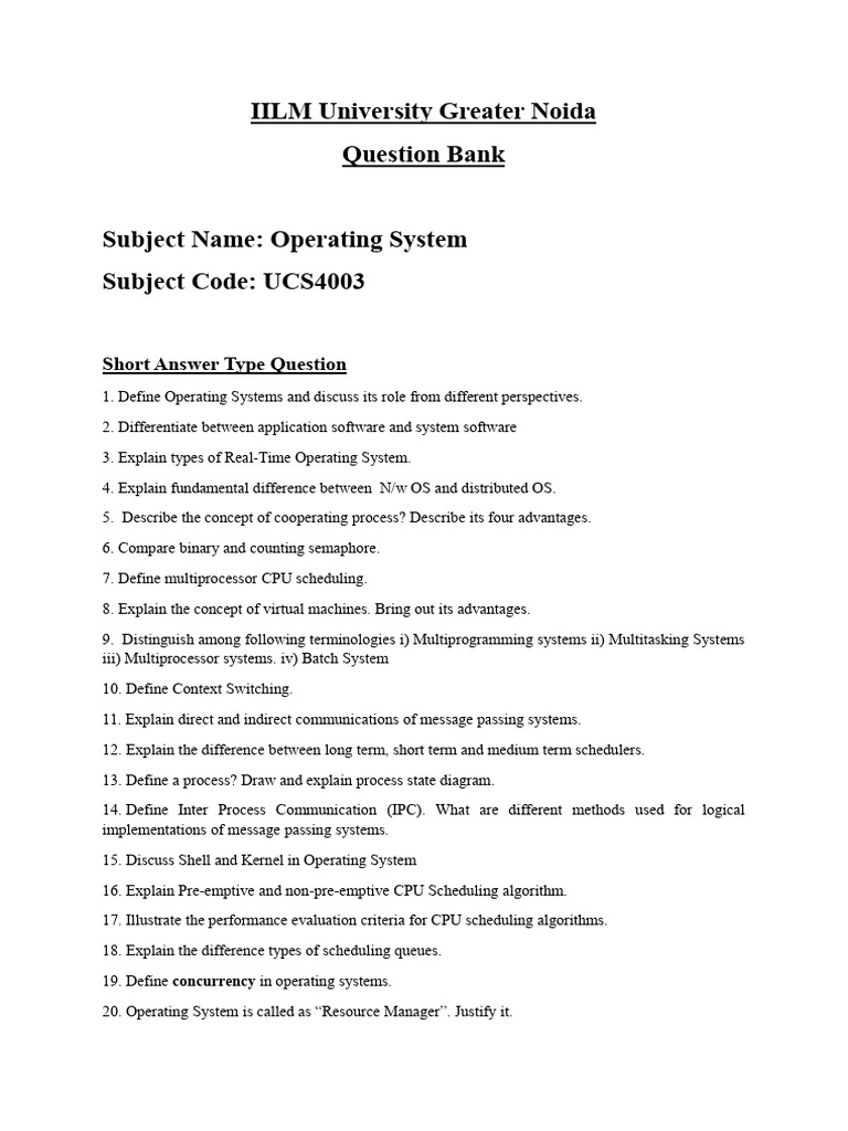OS Question Bank For Mid Sem Exam | PDF | Process (Computing ...