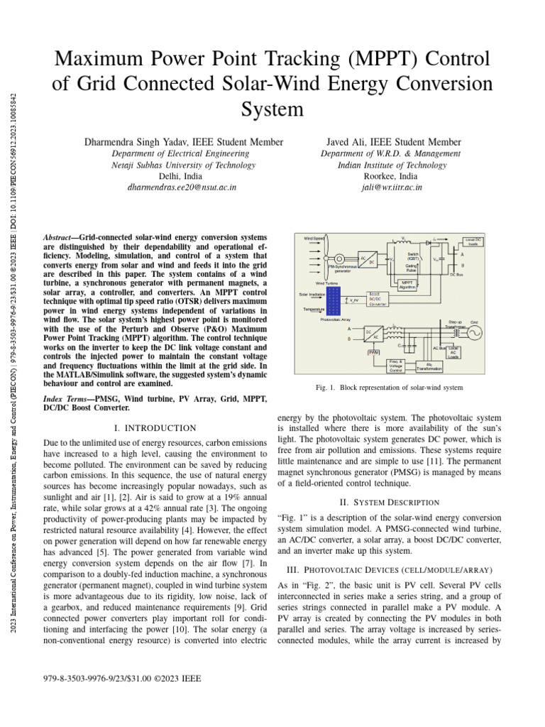 Maximum Power Point Tracking MPPT Control of Grid Connected Solar-Wind ...