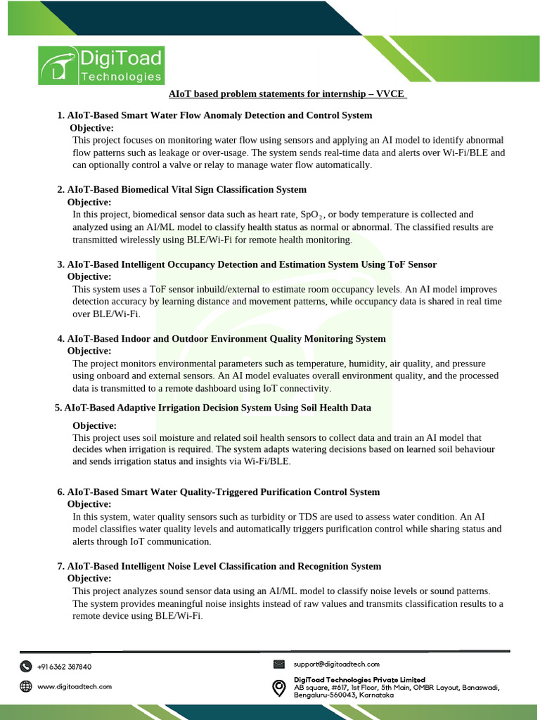 AIoT Based Problem Statements For Internship - Vvce | PDF | Internet Of ...