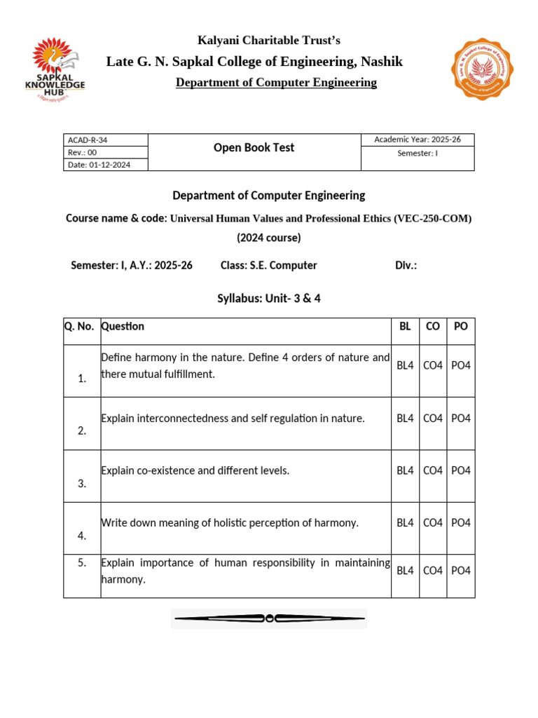 Open Book Test (SE) | PDF
