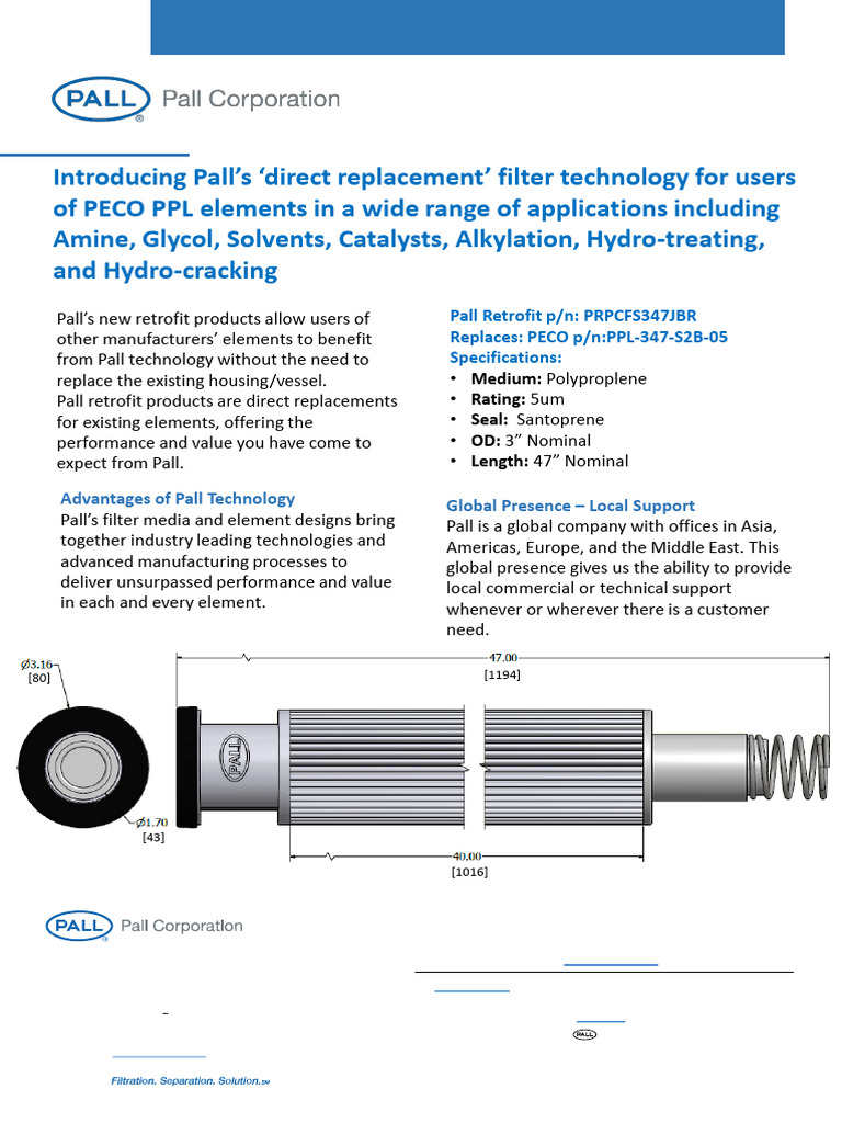 Pall Retrofit Peco Ppl347 Filter Datasheet | PDF