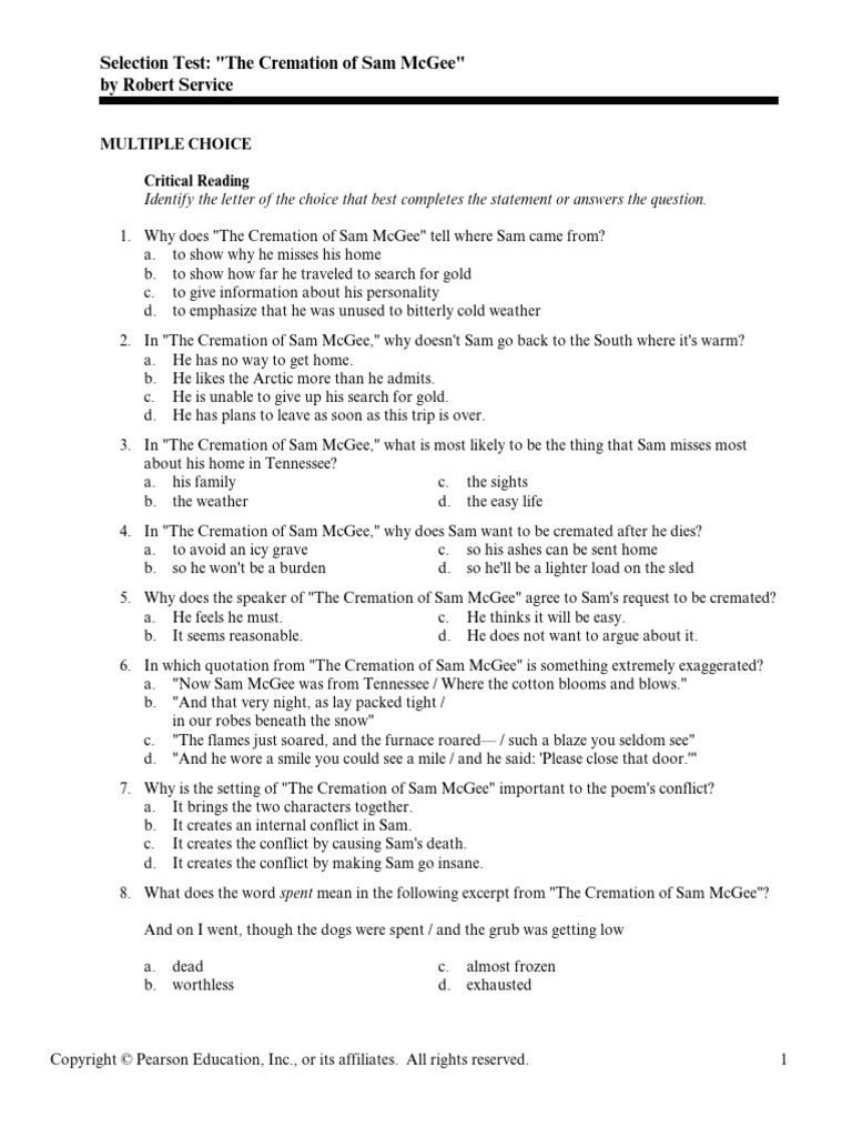 Cremation of Sam Mcgee Questions | PDF
