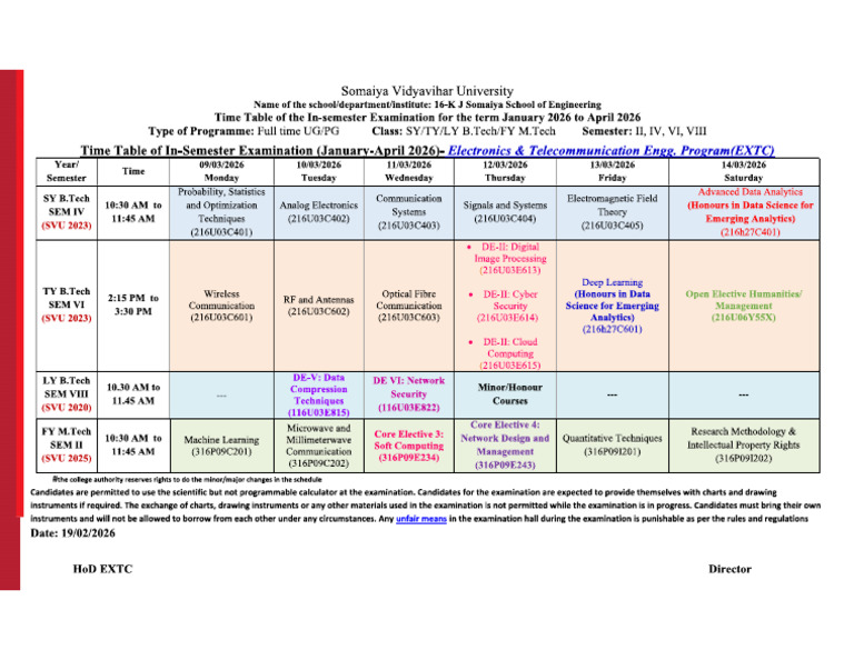 EXTC - ISE Time Table March 2026 | PDF