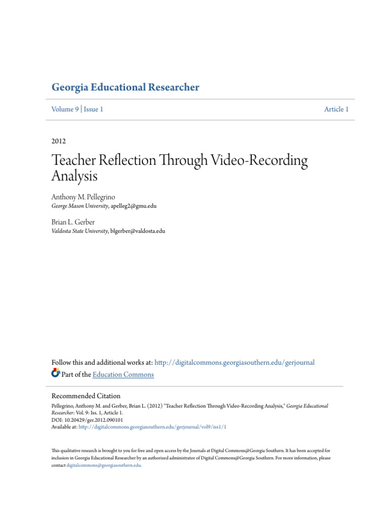 Teacher Reflection Through Video-Recording Analysi | PDF | Reflective ...