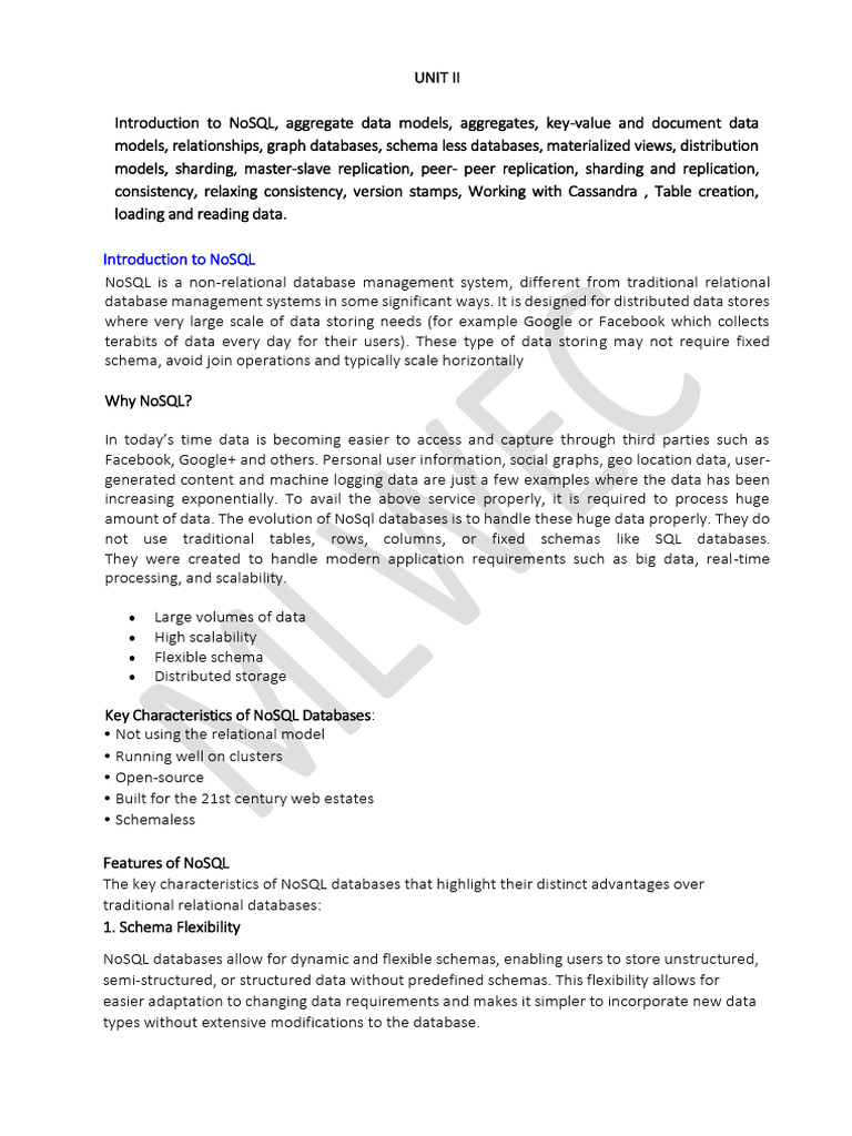 Unit II Bda Material Mlwec | PDF | No Sql | Replication (Computing)