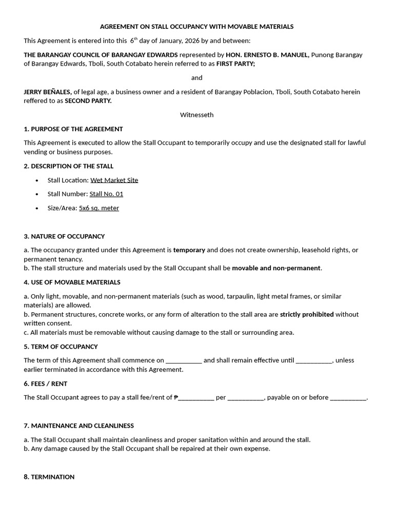 Agreement On Stall Occupancy With Movable Materials | PDF | Leasehold ...