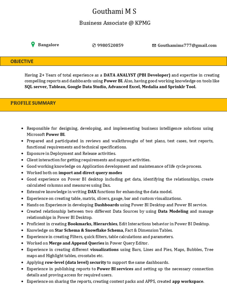 Gouthami Power BI Developer Resume | PDF