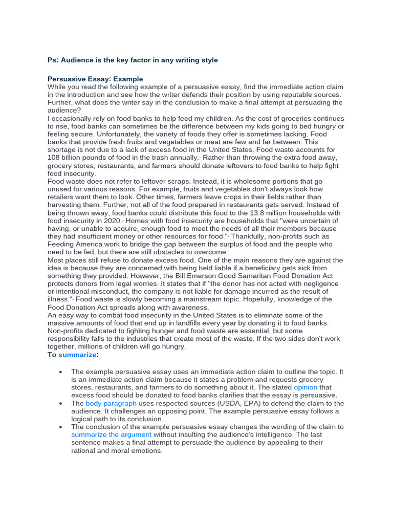 Persuasive Writing Style With Key Points To Note | PDF | Food Bank ...