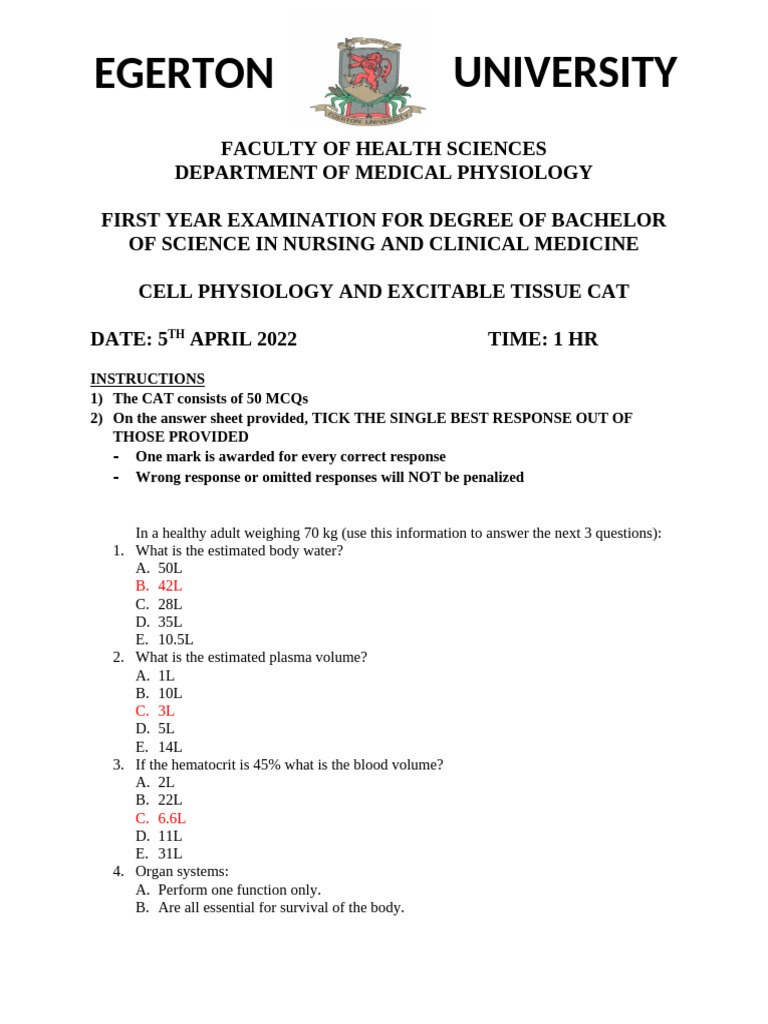 Cell Physiology CAT | PDF | Action Potential | Muscle Contraction