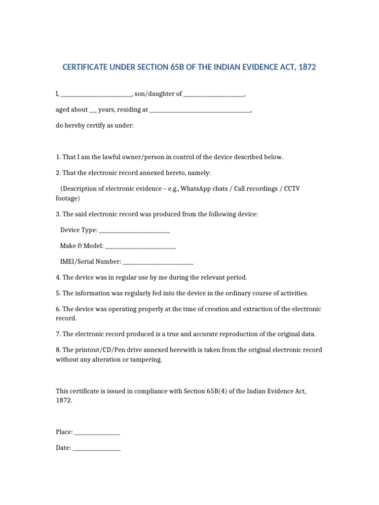 Section 65B Certificate Format | PDF