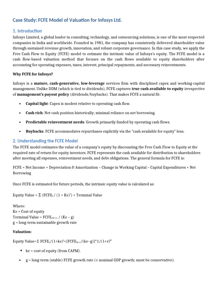 Infosys FCFE Valuation Case Study | PDF | Free Cash Flow | Valuation ...