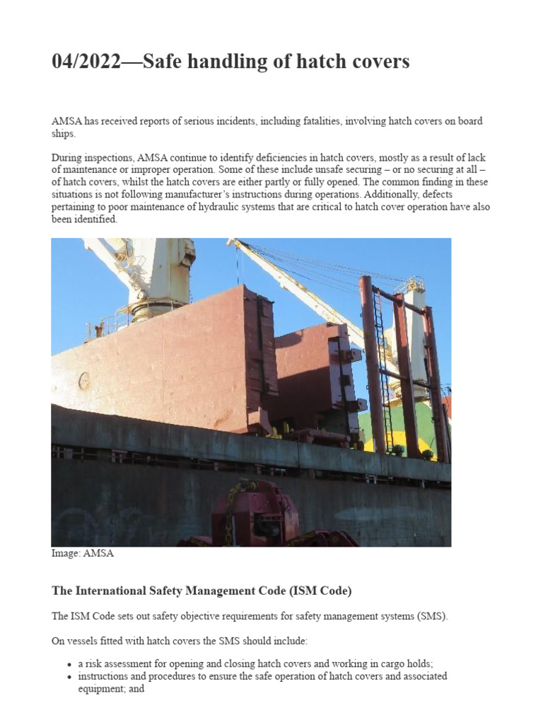 Safe Handling of Hatch Covers | PDF | Safety | Sailor