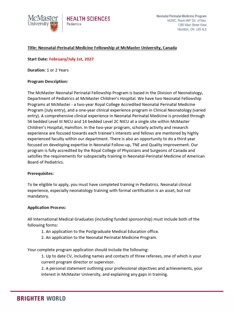 McMaster NPM Fellowship Recruitment Advertisement 2027 | PDF