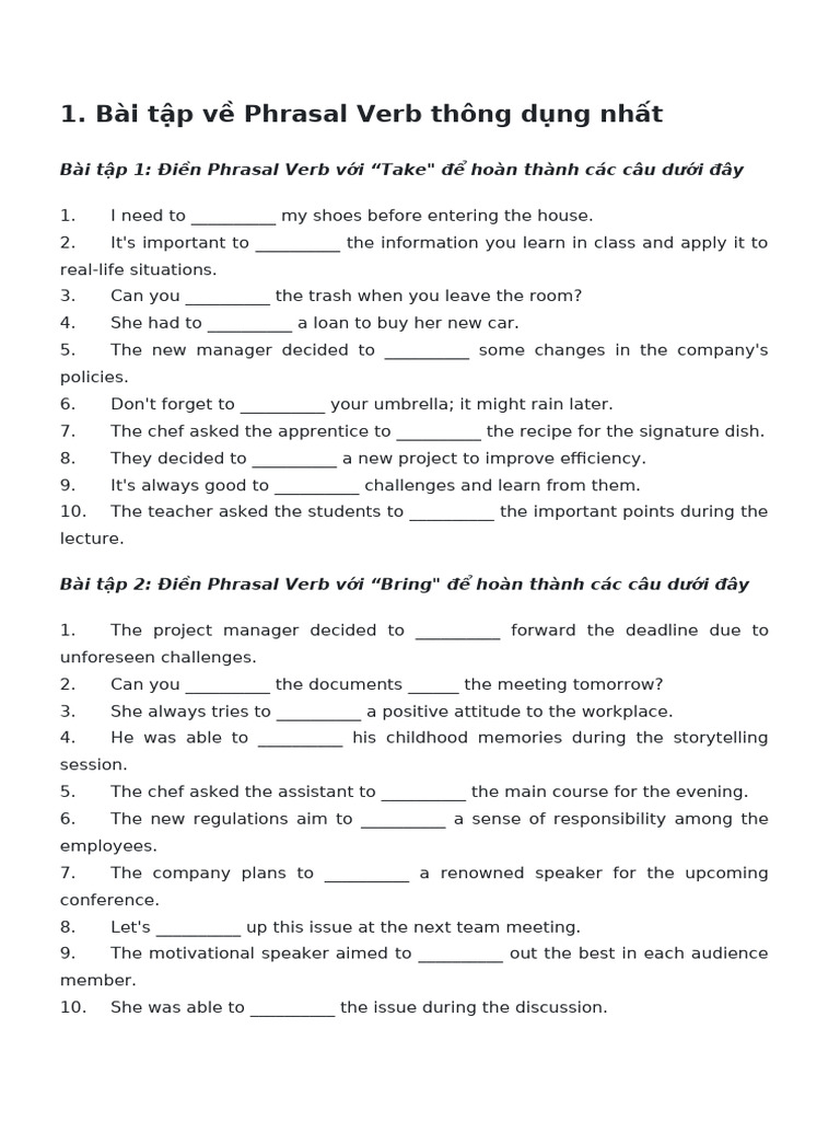Bài Tập Về Phrasal Verb Thông Dụng Nhất | PDF
