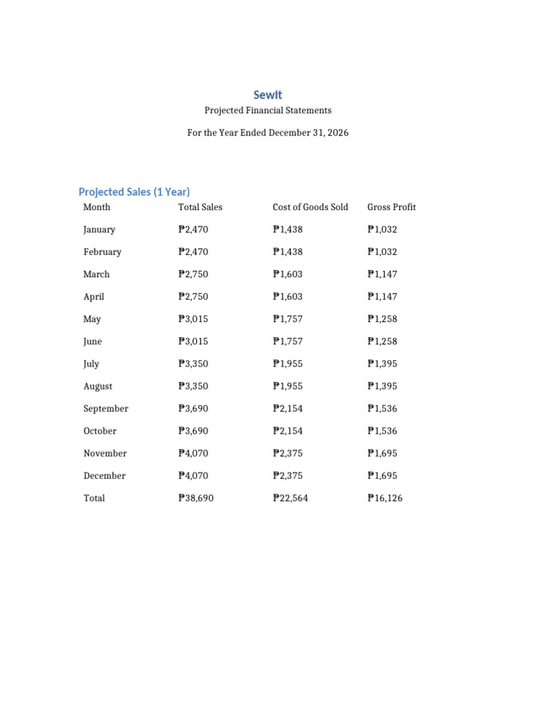 Projected Financial Statements 2026 | PDF