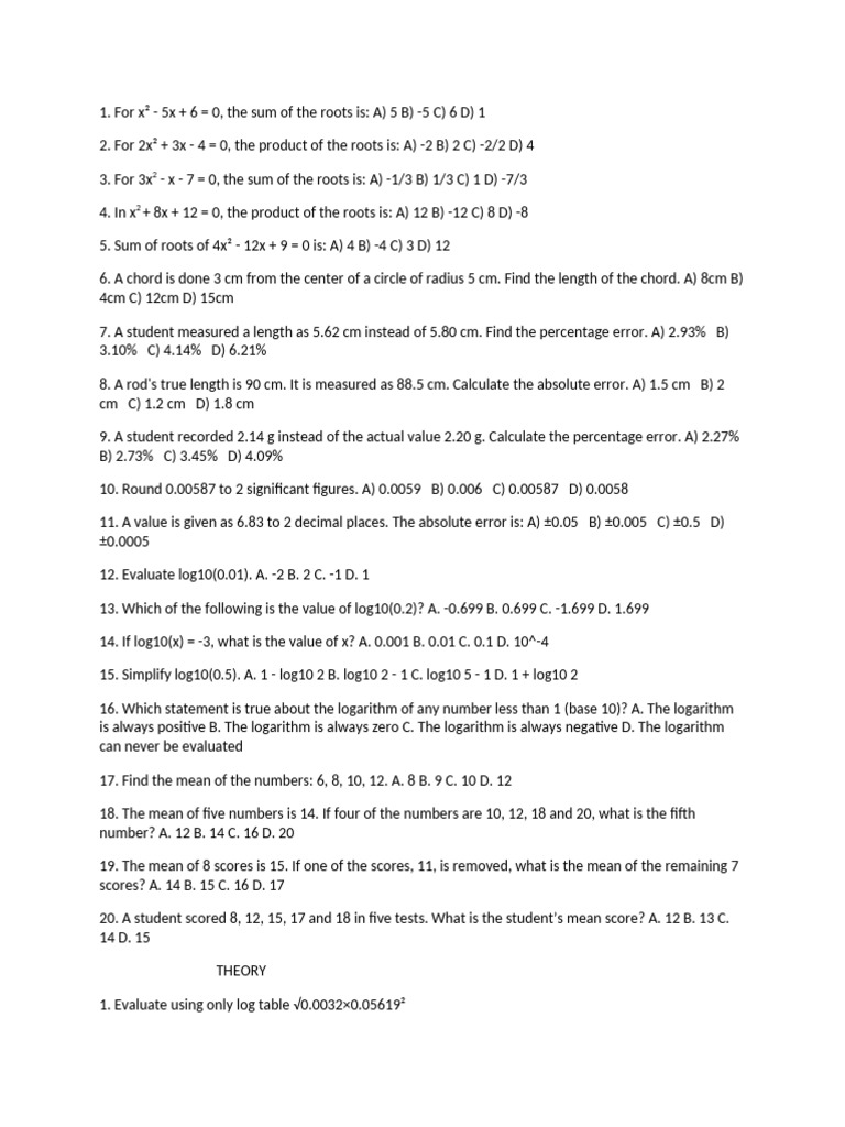 ss2 Mathematics Exam | PDF