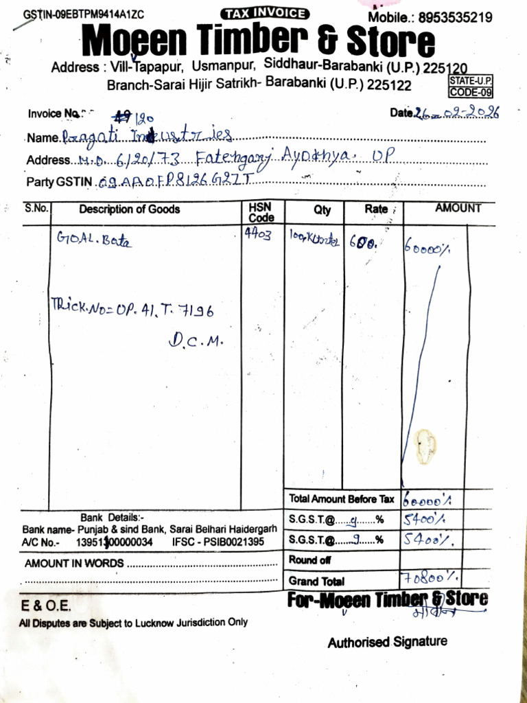 Moveen Timber Bill No 120 | PDF
