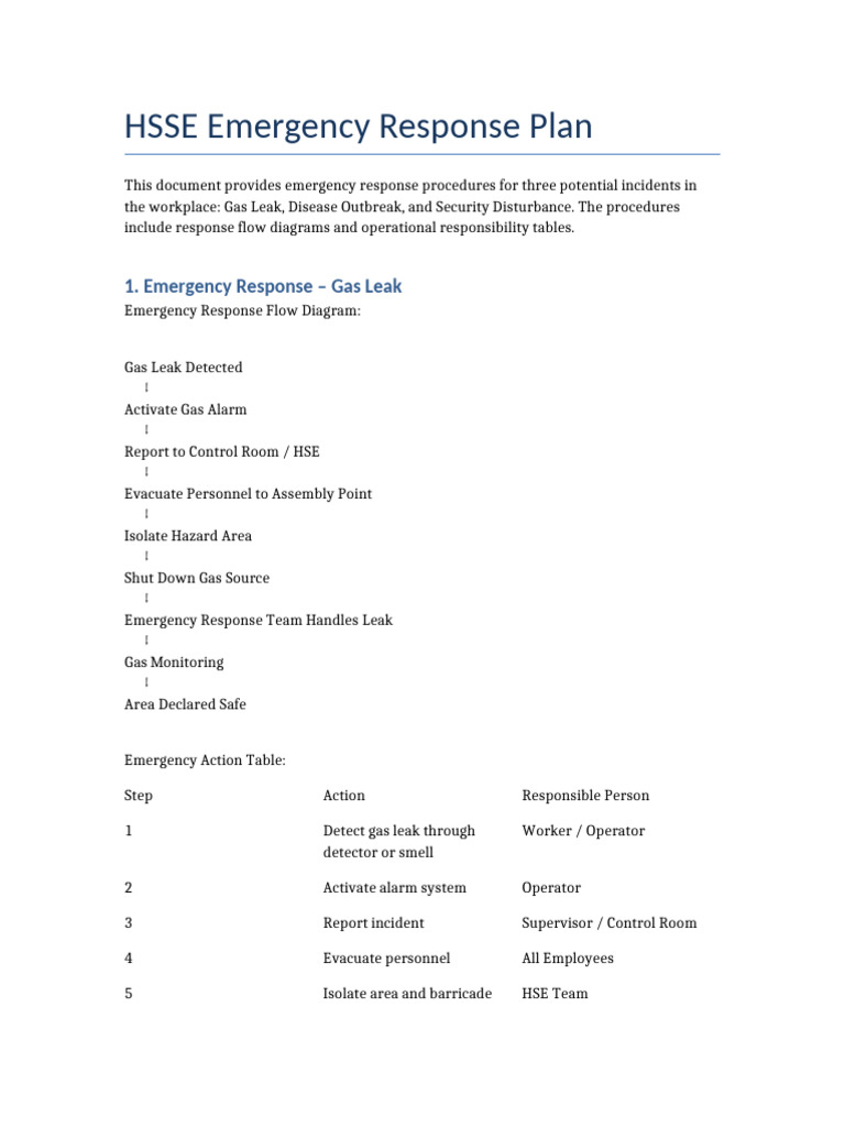 HSSE Emergency Response Plan With Tables | PDF | Leak | Emergency
