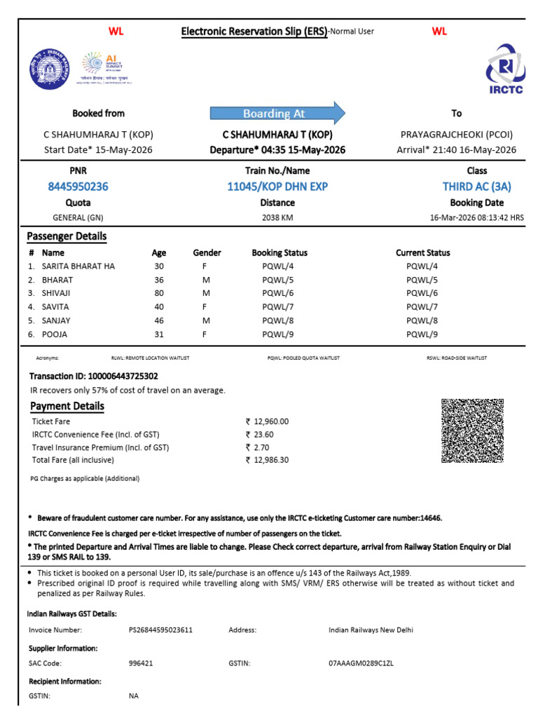 11045/KOP DHN EXP Third Ac (3A) : WL WL | PDF | Identity Document