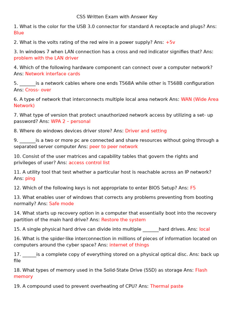 Css Answer Keys For Written Exam | PDF | Computer Network | Computer ...