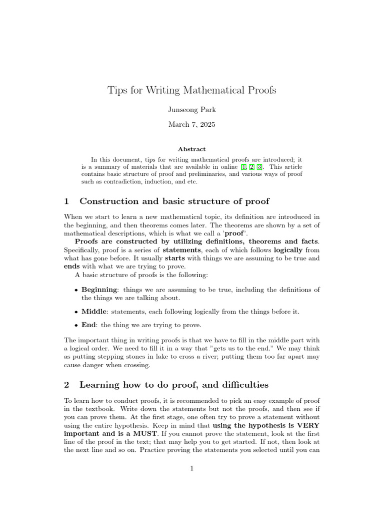 Tips For Writing Mathematical Proofs | PDF | Mathematical Proof | Theorem