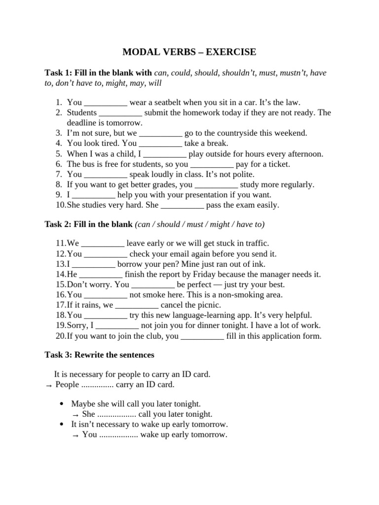 Modal Verbs Exercise | PDF