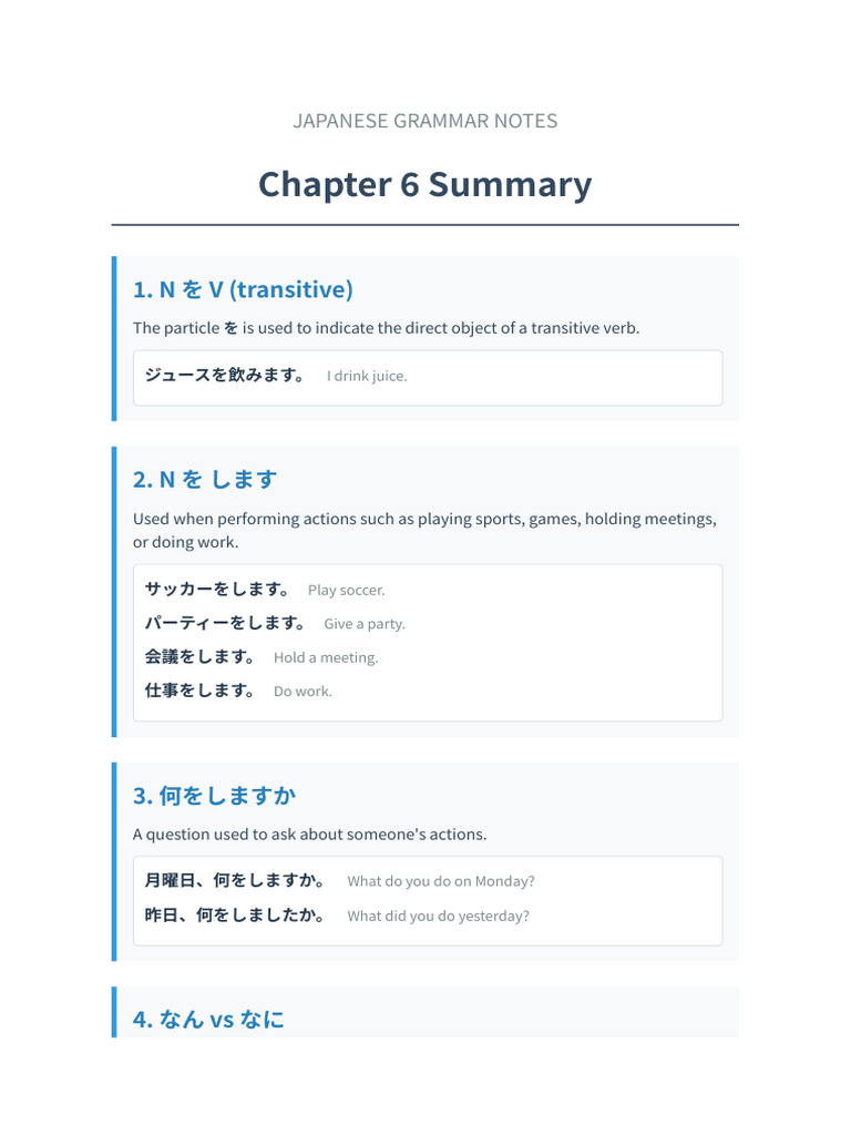 Japanese Grammar Ch6 Notes | PDF