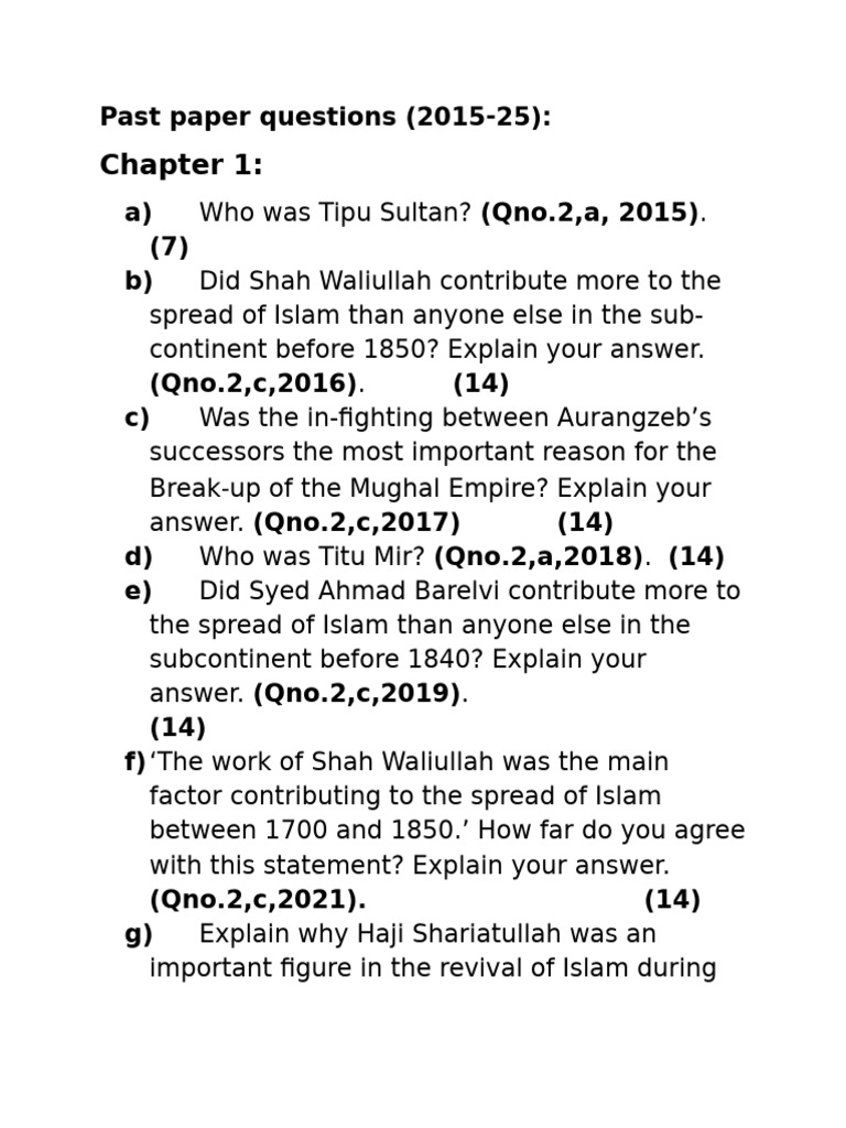 History Past Papers Questions | PDF | Pakistan | Benazir Bhutto