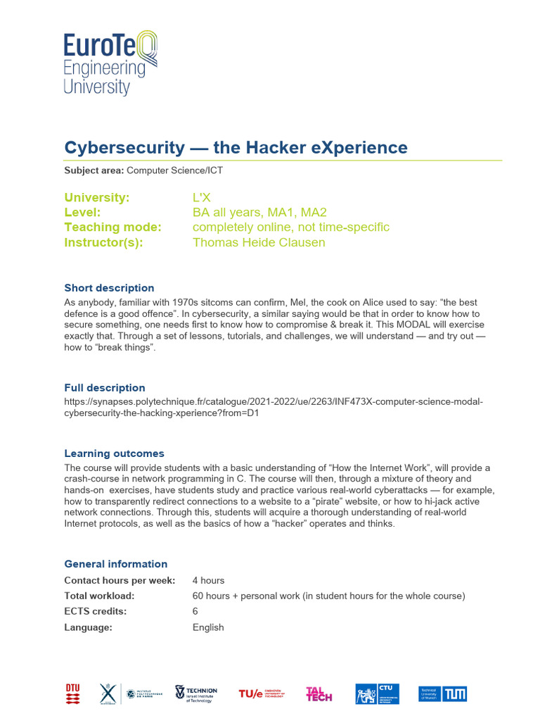 Cybersecurity - The Hacker EXperience | PDF