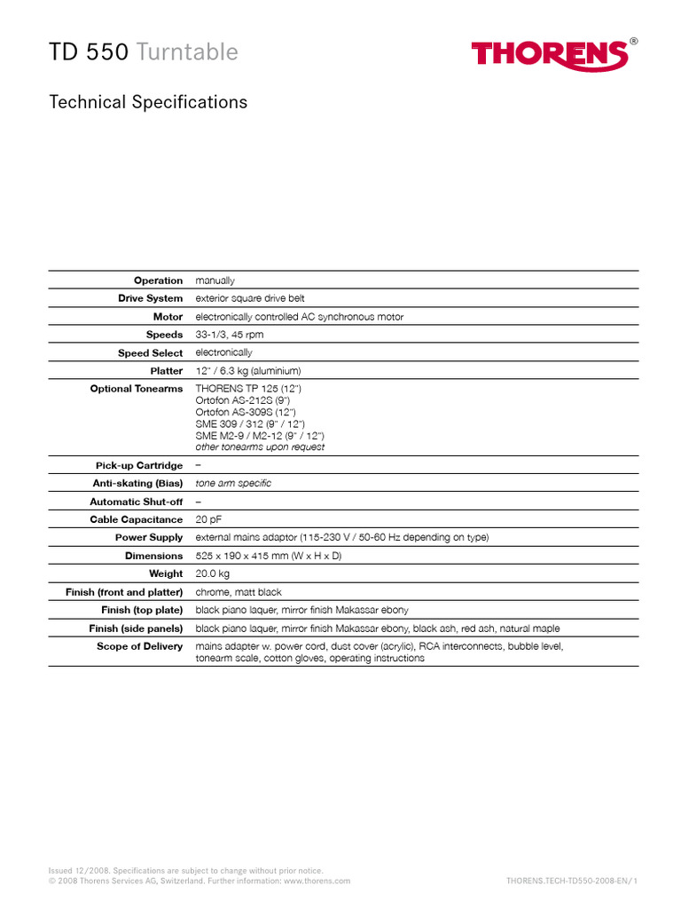 Specifications Td550 en | PDF