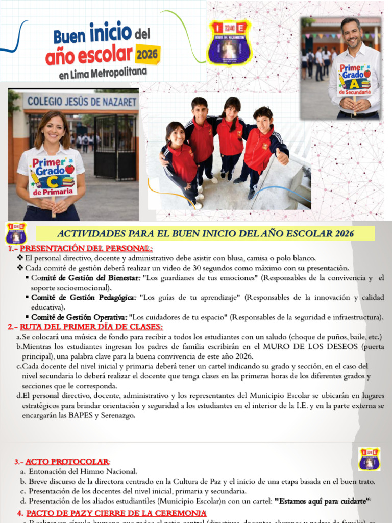 Actividades Del Buen Inicio Del Año Escolar 2026 | PDF | Educación de ...